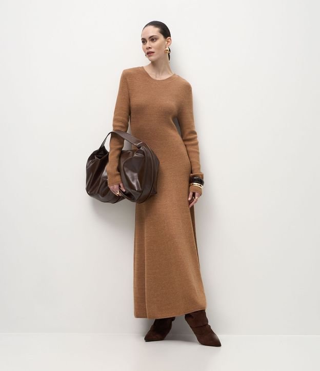 Vestido Evasê Long Midi en Punto con Mangas Largas 3