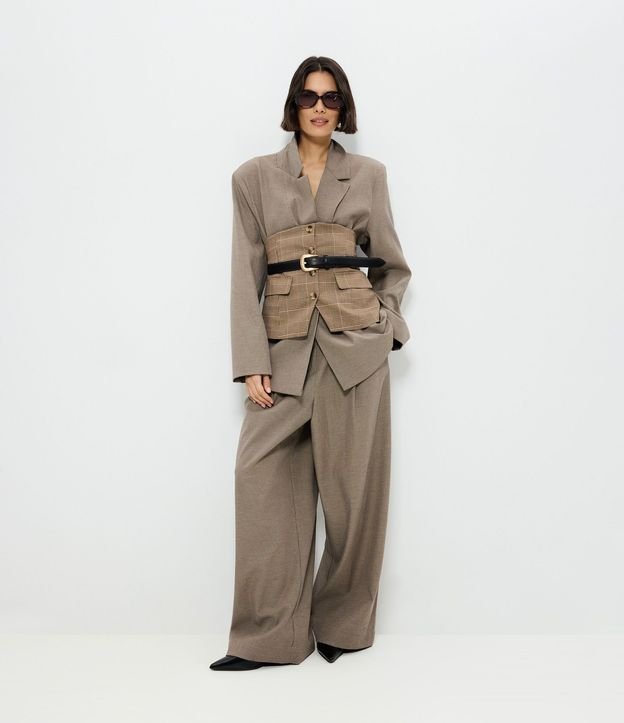 Pantalón Wide Leg Sastrería con Estampa Pied de Poule
