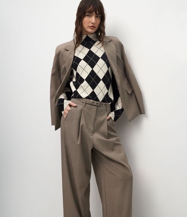 Pantalón Wide Leg Sastrería con Estampa Pied de Poule 4