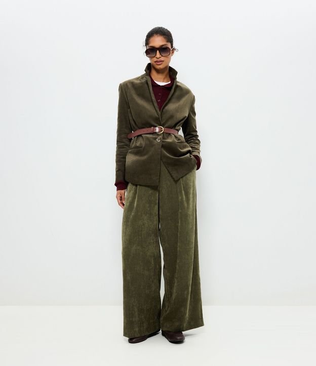 Pantalón Wide Leg en Terciopelo con Detalle en la Cintura