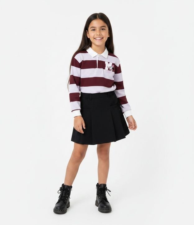 Saco Infantil Listrado con Estampa de Minnie y Cuello Polo – Talle 1 a 7/8 años