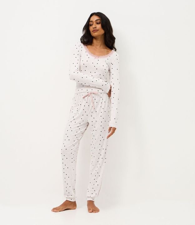 Pantalón de Pijama en Peach Touch con Estampa de Corazón