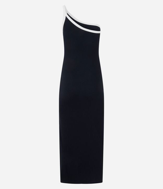 Vestido en Rib con Hombro Único y Viés Contrastantes 7