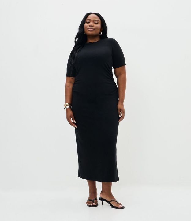 Vestido Midi en Cotton con Fruncido Lateral Curve & Plus Size