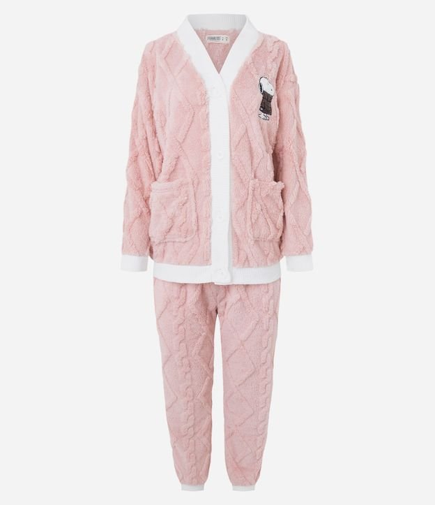 Pijama Largo en Fleece con Cardigan Snoopy
