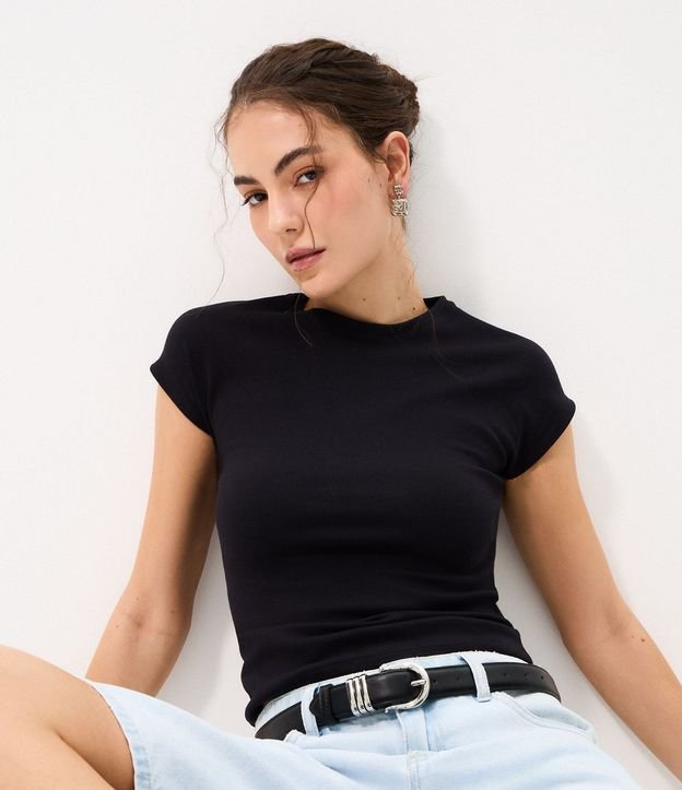 Blusa Básica en Rib con Hombro Caído