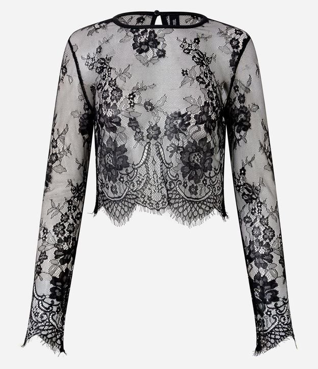 Blusa Cuello Alto con Diseños de Flores en Encaje 5
