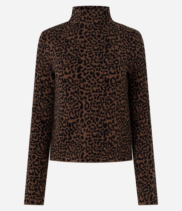 Blusa en Jacquard con Cuello Alto y Estampa de Animal Print 5