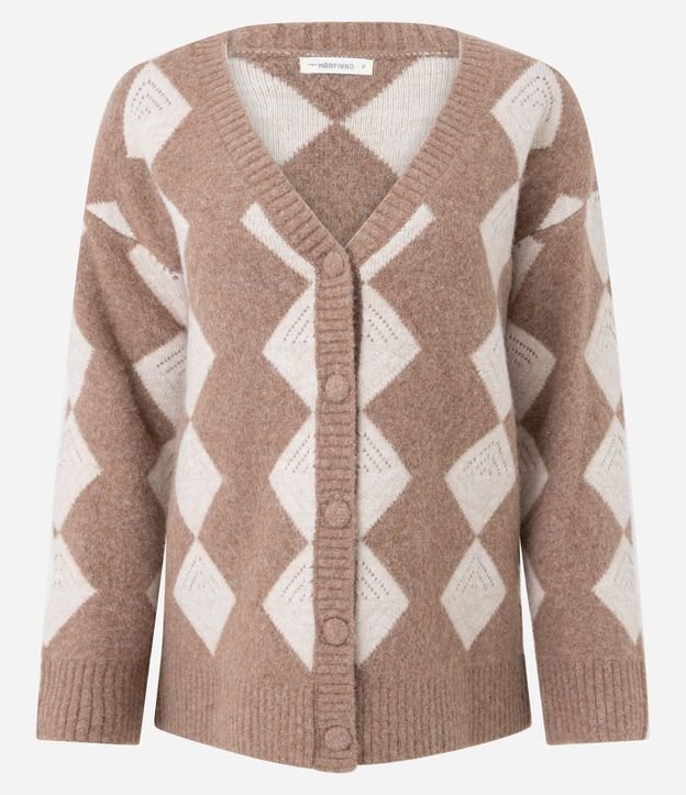 Cardigan Alargado en Punto con Estampa de Cuadros Argyle 6
