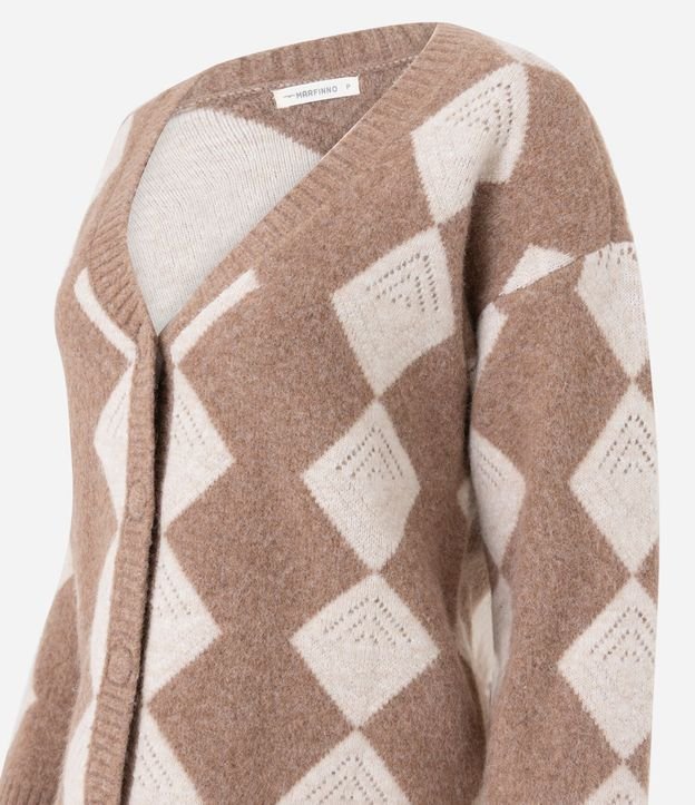 Cardigan Alargado en Punto con Estampa de Cuadros Argyle 7