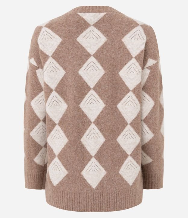 Cardigan Alargado en Punto con Estampa de Cuadros Argyle 8