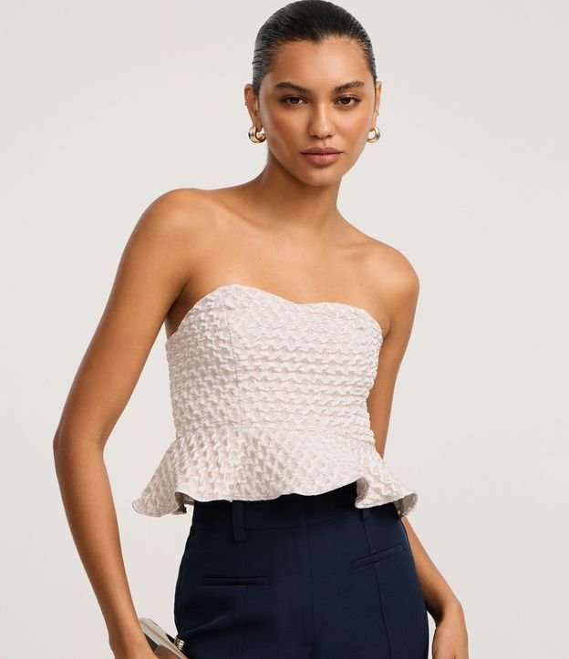 Blusa Peplum en Jacquard con Textura Capitoneada