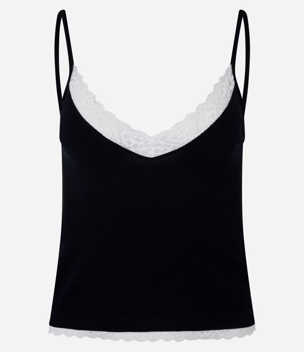 Blusa en Rib con Breteles Finos y Encaje en el Escote 5