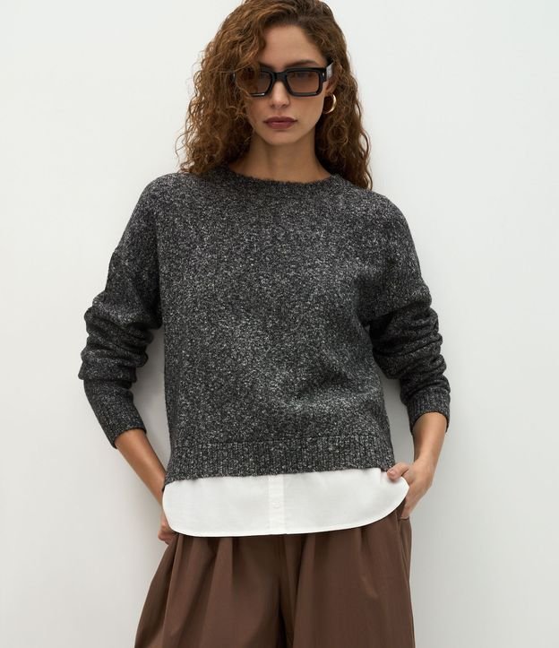 Suéter Regular en Punto con Efecto de Camisa Embutida