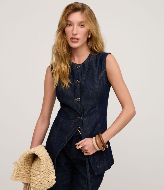Chaleco Acinturado en Jeans con Costura Aparente