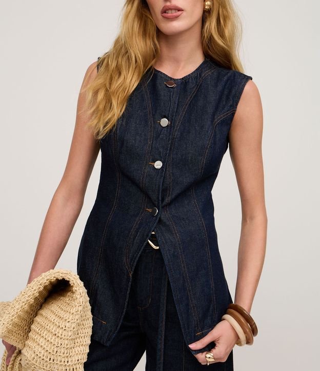 Chaleco Acinturado en Jeans con Costura Aparente 4
