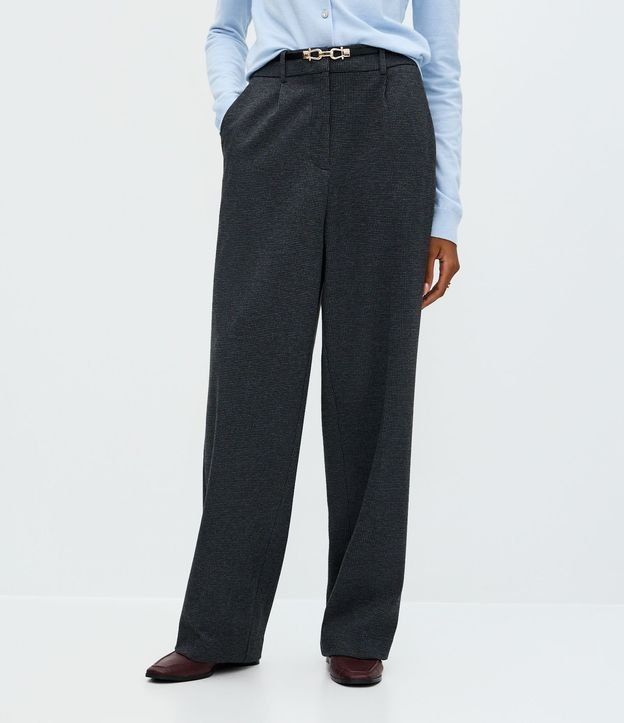 Pantalón de Cuadros en Punto Roma con Cinturón Fino 3