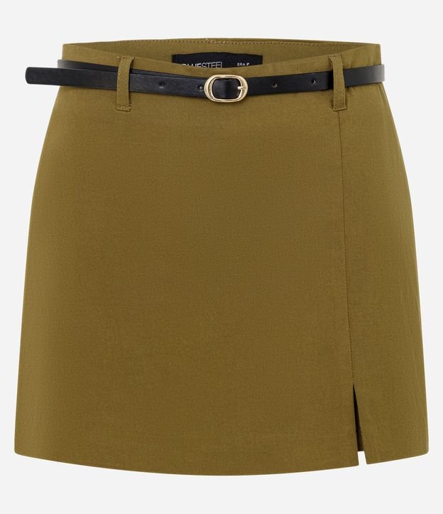Short Pollera en Bengalina con Cinturón y Encaje Delantero
