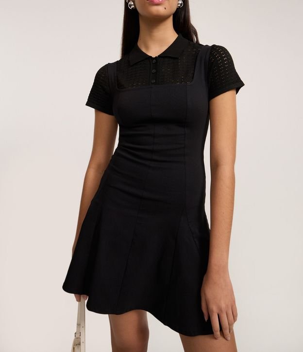 Vestido Evasê corto en Bengalina con Escote Cuadrado 3