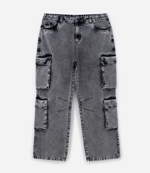 Pantalón Recto  en Jeans con Bolsillo Cargo y Efecto Desteñido 7