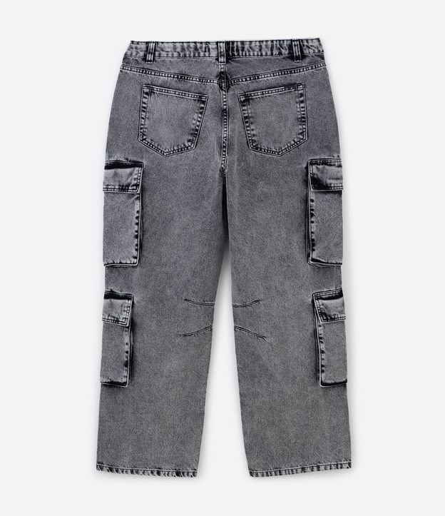 Pantalón Recto  en Jeans con Bolsillo Cargo y Efecto Desteñido 8