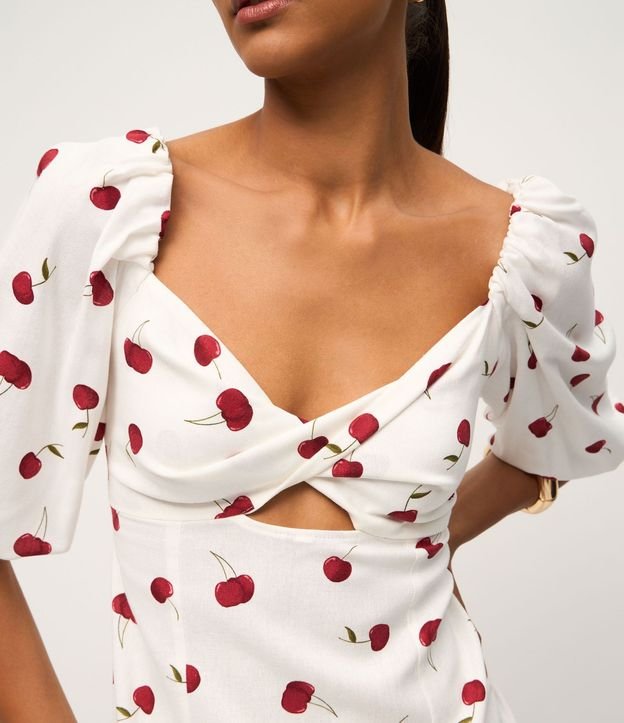 Vestido Largo con Marga Corta y Estampado de Cerezas 3