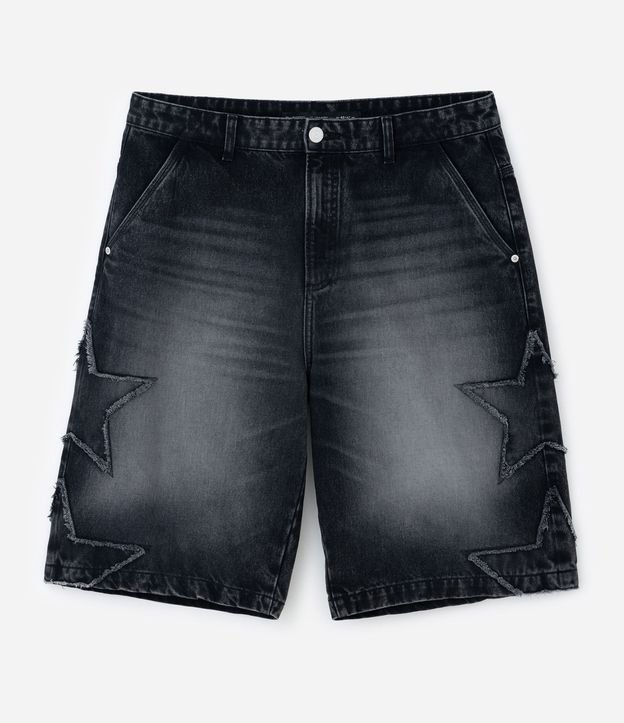 Bermuda Baggy Relaxed en Jeans con Apliques de Estrellas Desfiadas 4