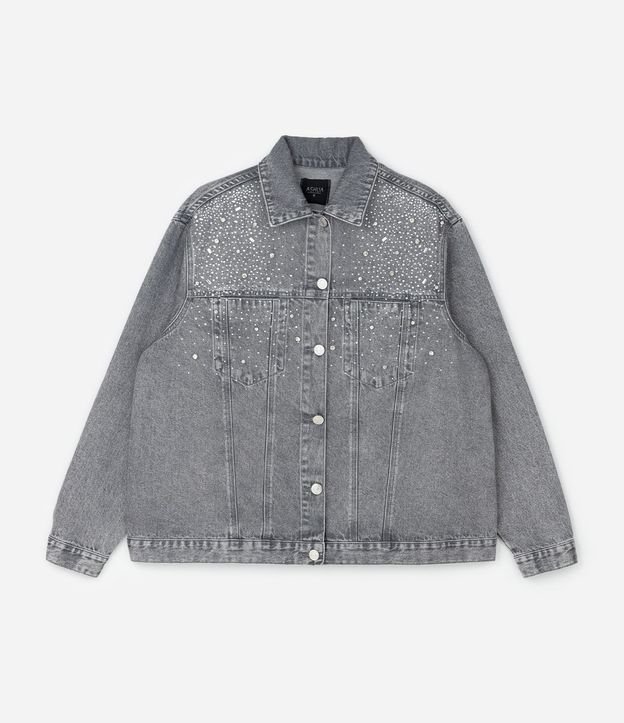 Campera Oversized en Jeans con Aplicaciones de Brillos Curve & Plus Size 4