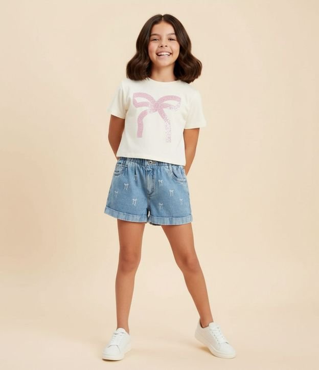 Remera Infantil Boxy con Estampa de Lazo - Talle 5 a 14 años