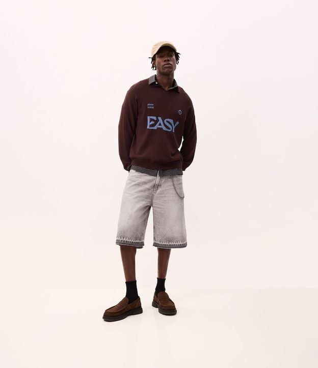 Bermuda Baggy en Jeans con Detalles de Costura