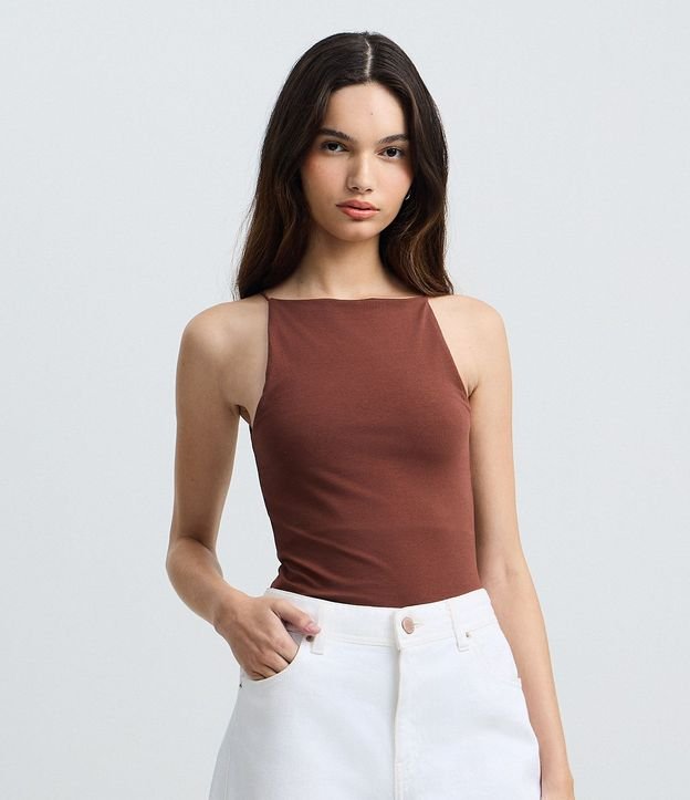 Blusa sin Manga con Escote Halter y Alça Elástico