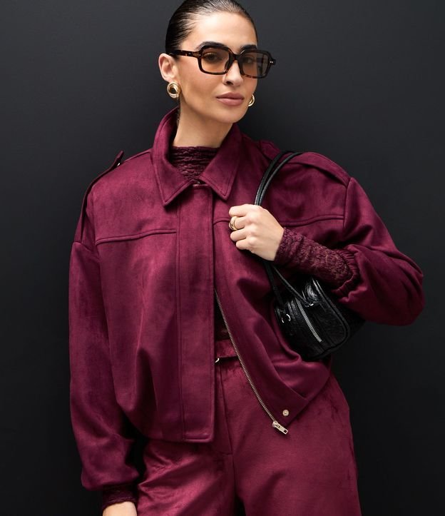 Campera Bomber Gamuza con Cuello Clásica
