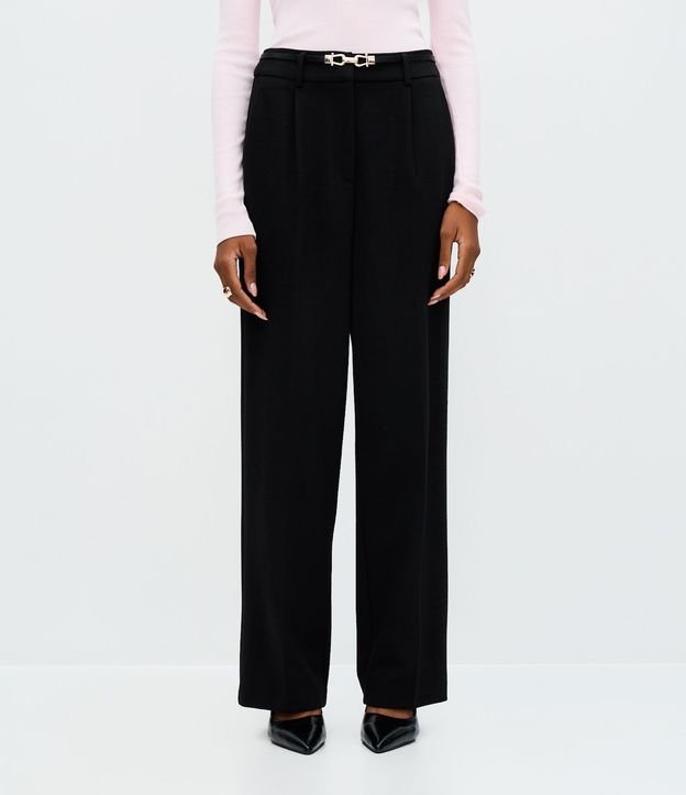 Pantalón Recto en Punto Roma con Cinto Fino 3