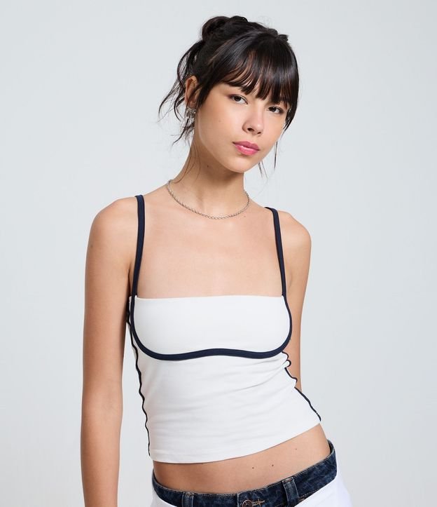 Blusa en Cotton con Detalle Contrastante