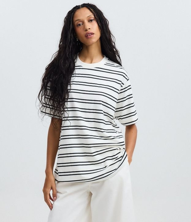Remera Oversized en Algodón con Estampa Rayada 2