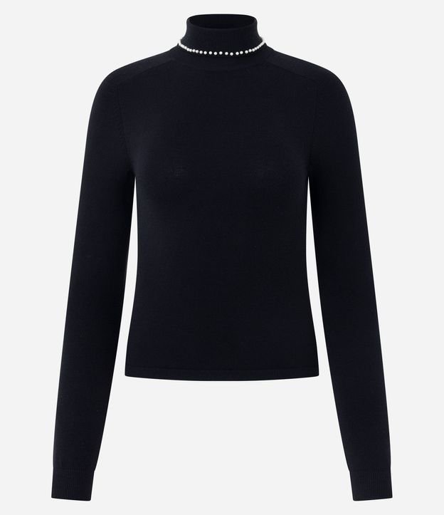 Blusa Regular en Punto con Aplicación de Lunares en el Cuello 5