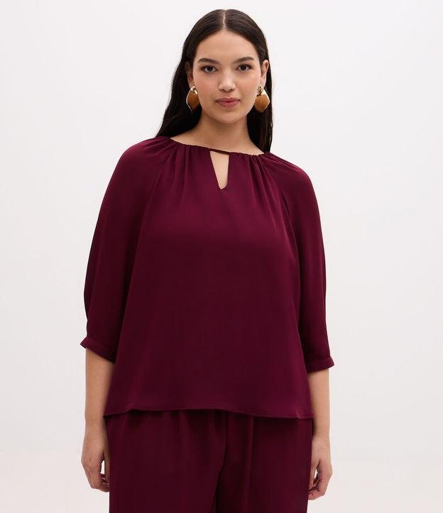 Blusa Bata en Crepé con Manga 3/4 y Franzidos Curve & Plus Size