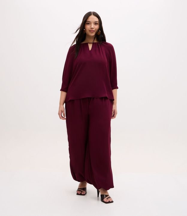 Blusa Bata en Crepé con Manga 3/4 y Franzidos Curve & Plus Size 3