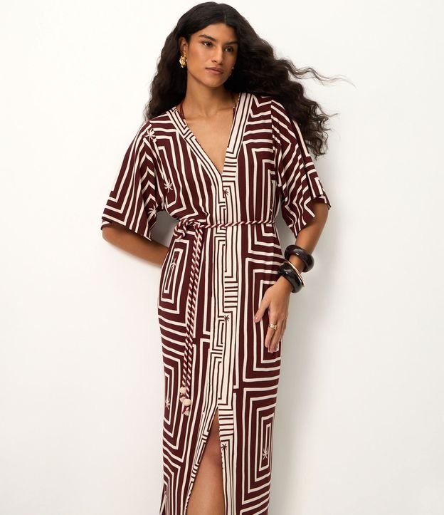 Vestido Largo en Piquet con Cinturón Cuerda y Fenda Delantero