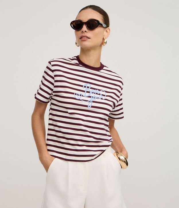 Blusa Rayada en Algodón con Bordado Bon Jour