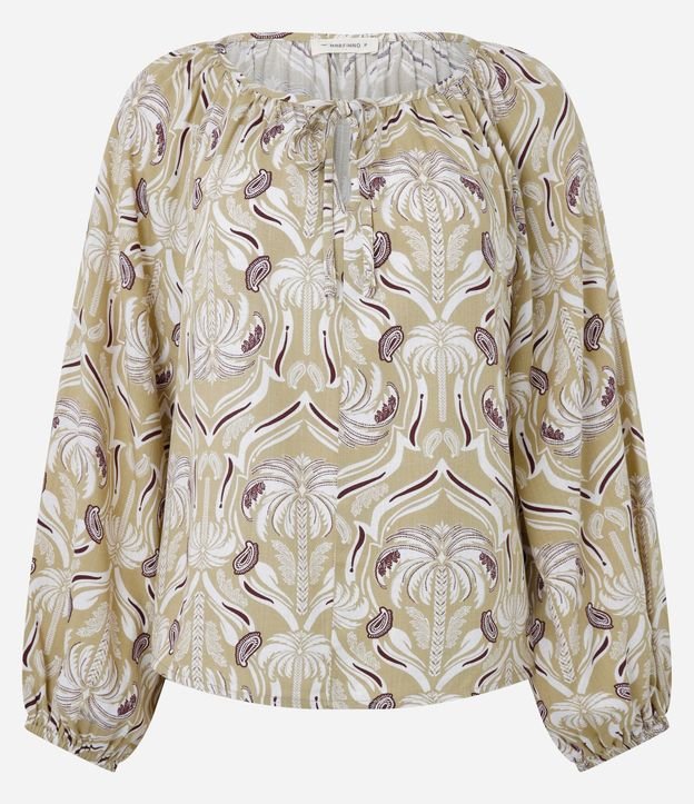 Blusa Feminina Manga Longa Ícones em Repetição com Amarração 5
