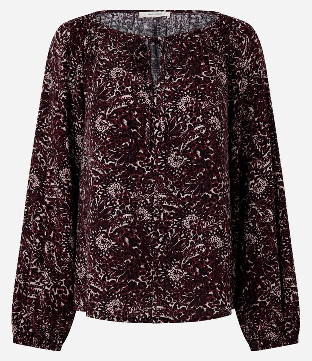 Blusa Femenina Manga Larga Follaje con Lazo Delantero