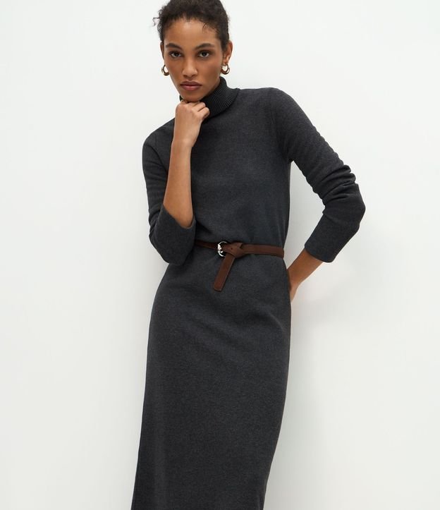 Vestido Long Midi con Cuello Alto y Mangas Largas 2