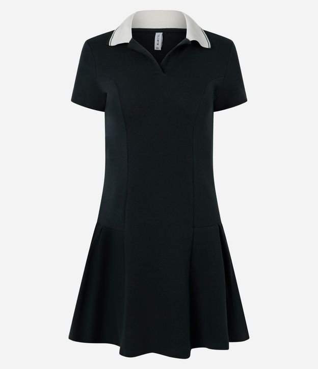 Vestido Corto en Rib con Cuello Polo Contrastante 6