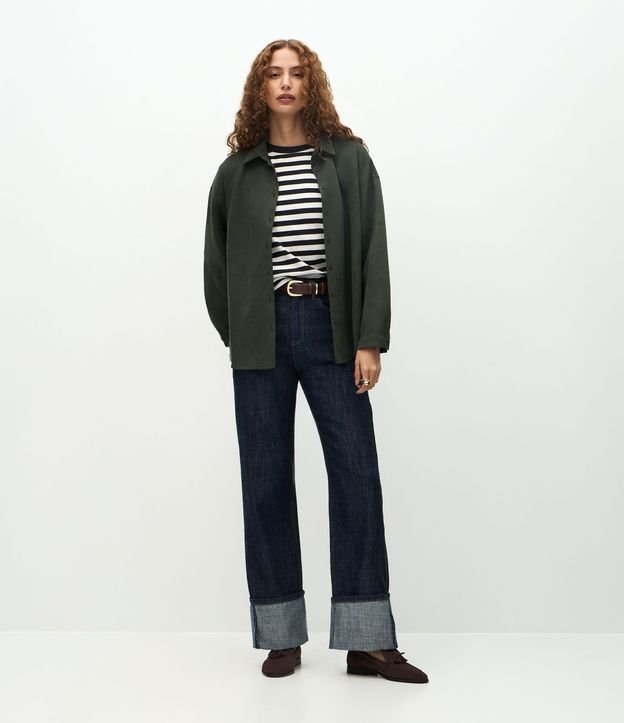 Camisa Oversized en Gamuza con Mangas Largas 2