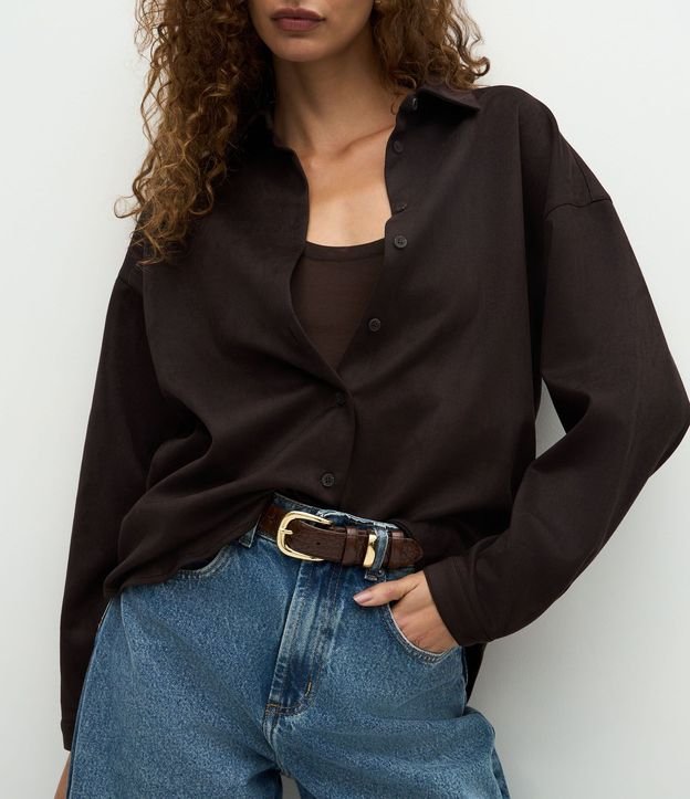 Camisa Oversized en Gamuza con Mangas Largas 4