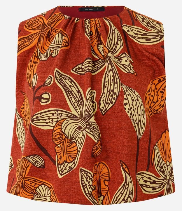 Blusa en Piquet con Fruncido en el cuello y Estampado Floral 6