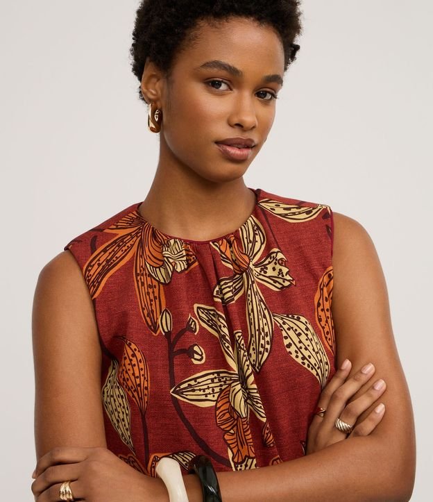 Blusa en Piquet con Fruncido en el cuello y Estampado Floral 4