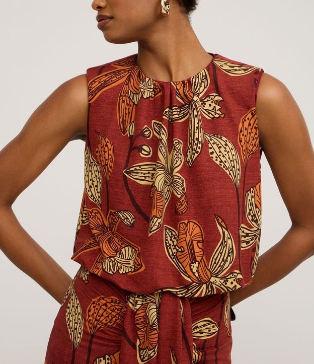 Blusa en Piquet con Fruncido en el cuello y Estampado Floral 5