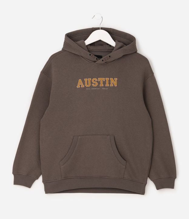 Buzo Infantil en Veludo con Capucha Bolsillo Canguro y Lettering Austin – Talle 5 a 14 años